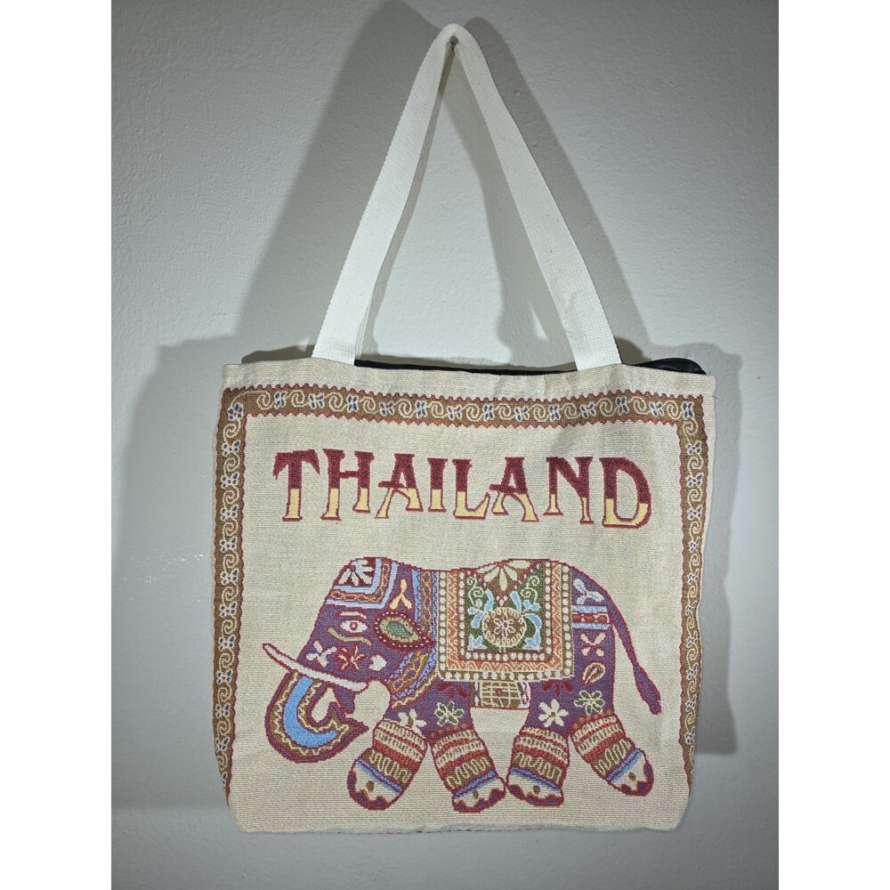 Thai Tote Handcrafted Elephant Handbag Cotton Elephant Tote Bag